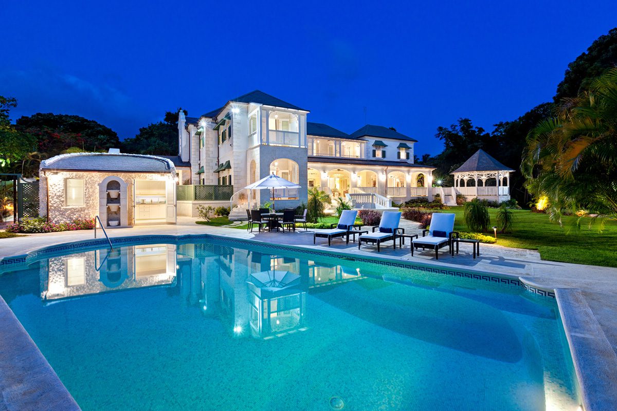 sandy lane barbados Windward villa lit up at night