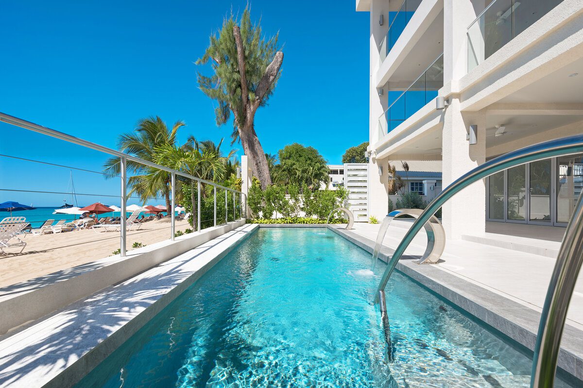 Exterior of The Villa at St James, a luxury beachfront condo in Barbados