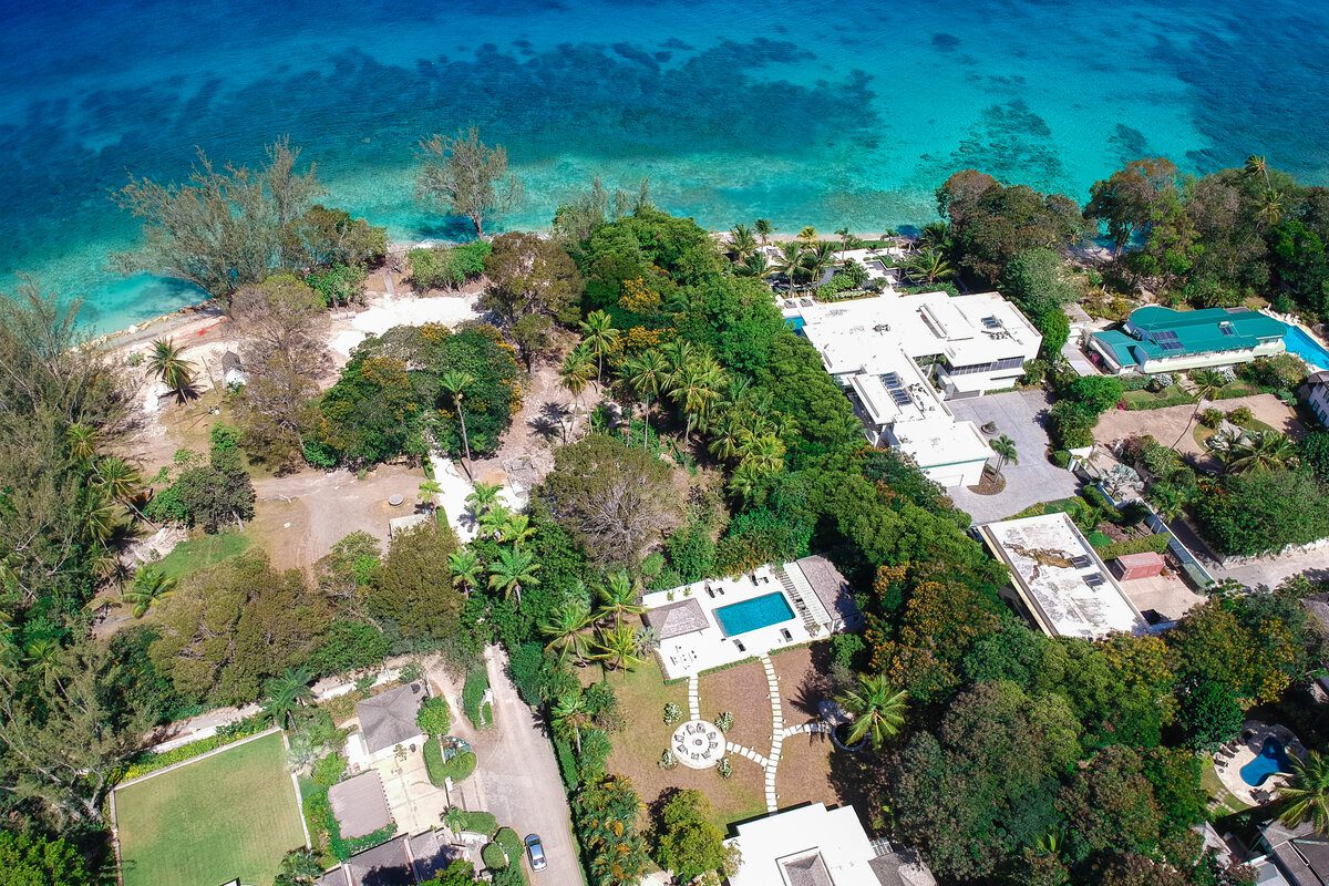 Aerial view of luxury villa rental Banyan House Queens Fort Barbados