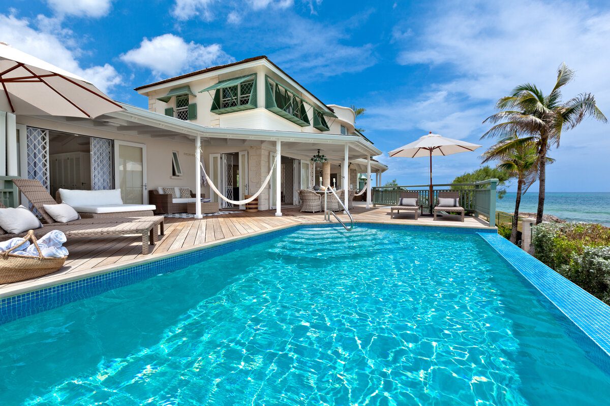 Pool view of Emily House, a beachfront luxury villa in Barbados