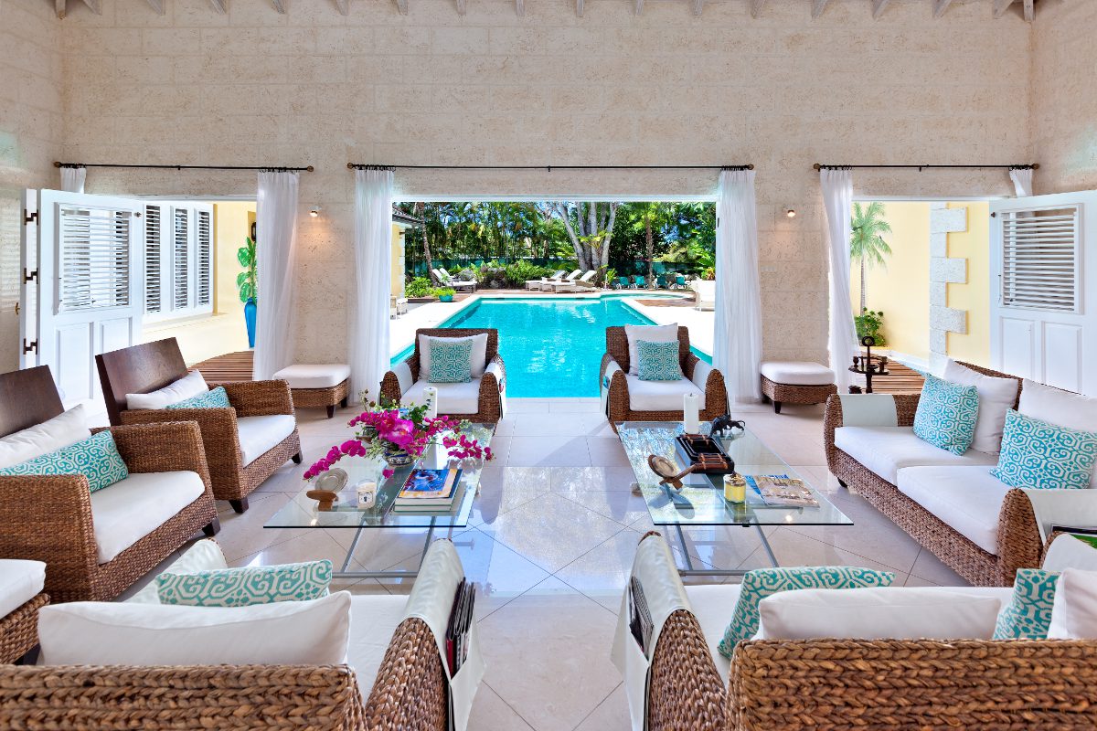 lounging overlooking the pool private luxury estate, jamoon, sandy lane barbados