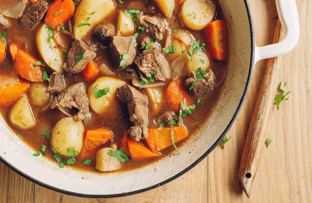 This popular Caribbean food is a stew full of potatoes, carrots, and beef, is called Run Down.