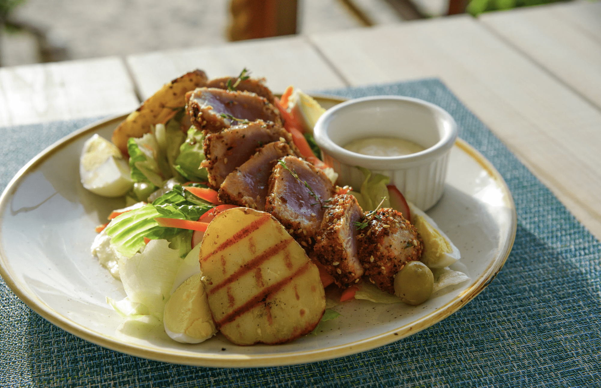 Another great restaurant on Bequia Island is Jack's Beach Bar, a great place to sit near the water, pictured is one of the items on the menu: seared tuna.